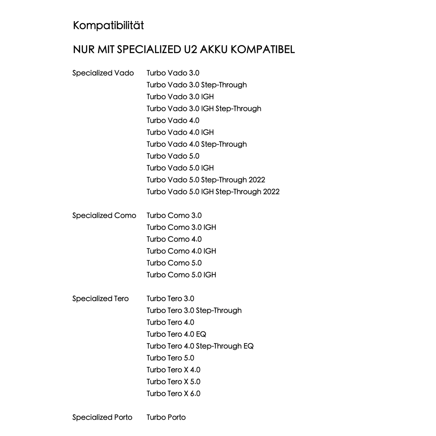 Specialized Vado/Tero/Como/Porto Akku Dummy